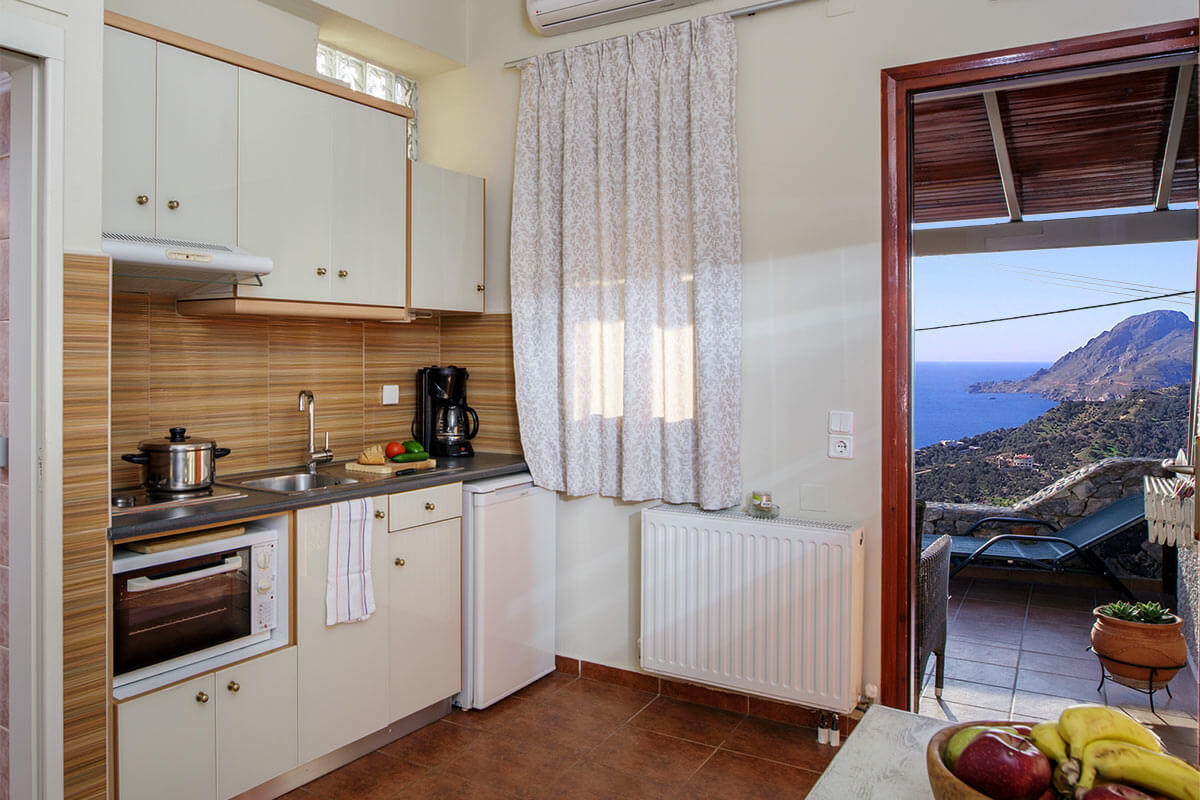 Kitchen corner and view to the balcony