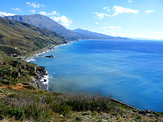 Winter Holidays in Crete - Preveli palm beach coast-line on a Winter sunny day
