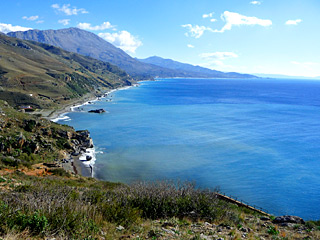 Winter Holidays in Crete - Preveli palm beach coast-line on a Winter sunny day