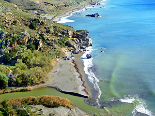 Winter Holidays in Crete - Preveli palm beach on a sunny Winter day